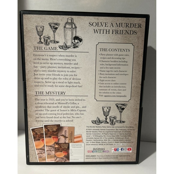 Cocktail For Murder Mystery Party Game University Games Dinner Party 6 Players - Picture 2 of 7